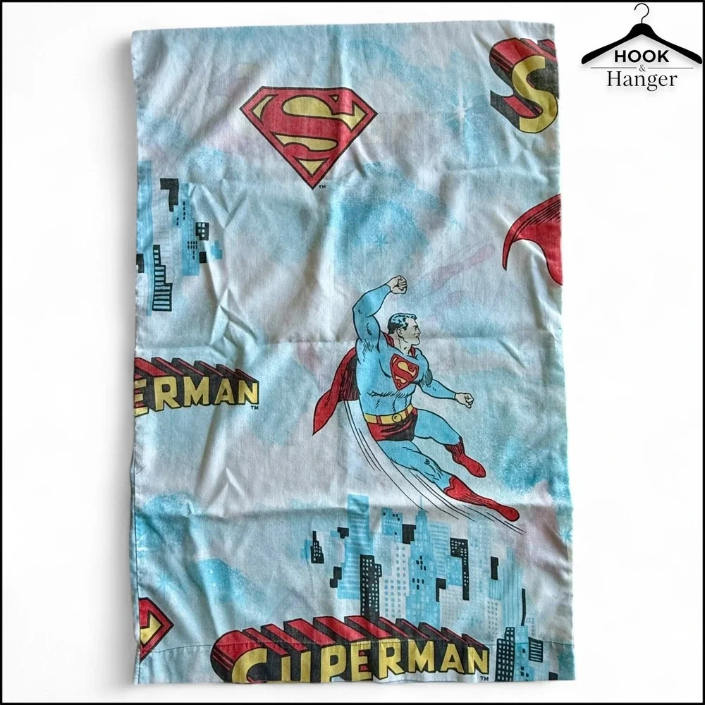 Vintage Superman Handmade Pillowcase Blue Red DC Comics 1978 PermaPrest USA Made